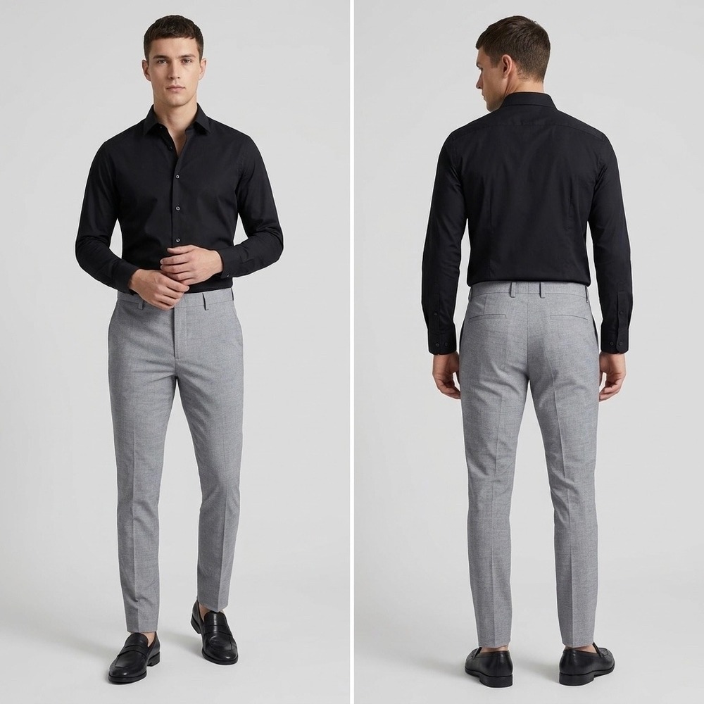 H&M Men's Skinny Fit Dress Pants 30R Gray Melange Flat Front Trousers Size 30x29